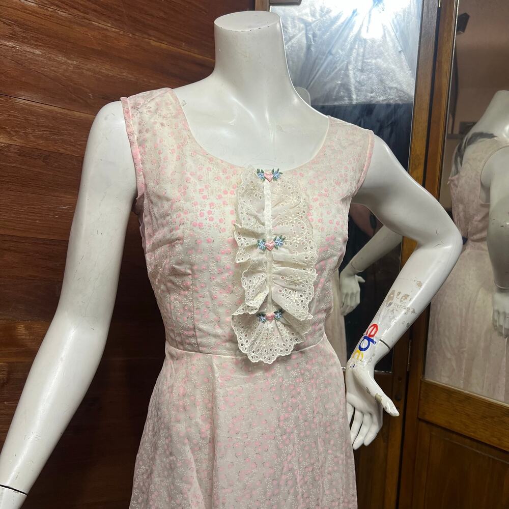 VINTAGE 70s Floral Print Cottage Maxi Dress Size 6 Couriers of California Ruffle
